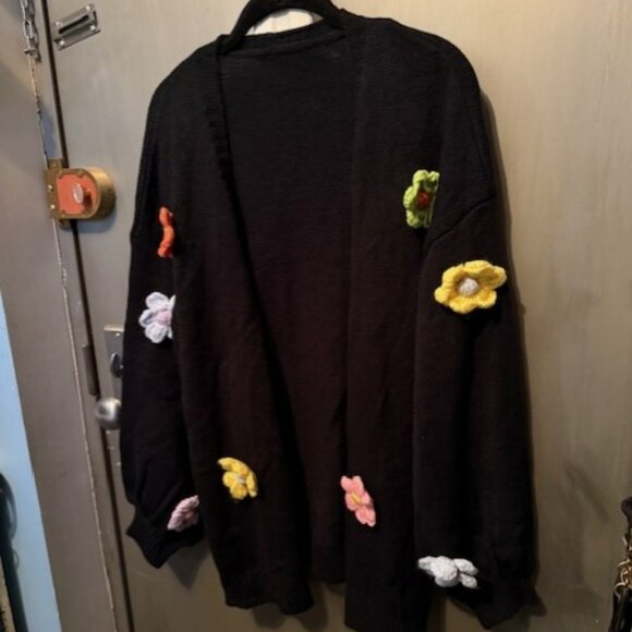 Retro Boho Floral Patched Drop Shoulder Open front Sweater Cardigan - NWOT - Picture 8 of 16